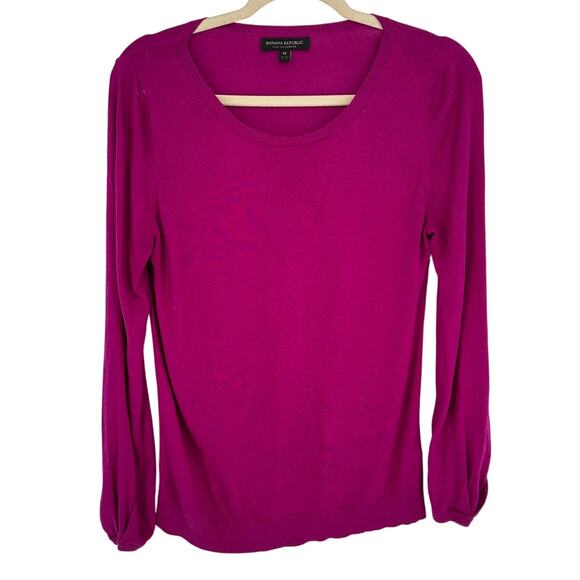Banana Republic Fuchsia Silk Cashmere Blend Sweater Crewneck Winter Soft Comfy M - Picture 1 of 6